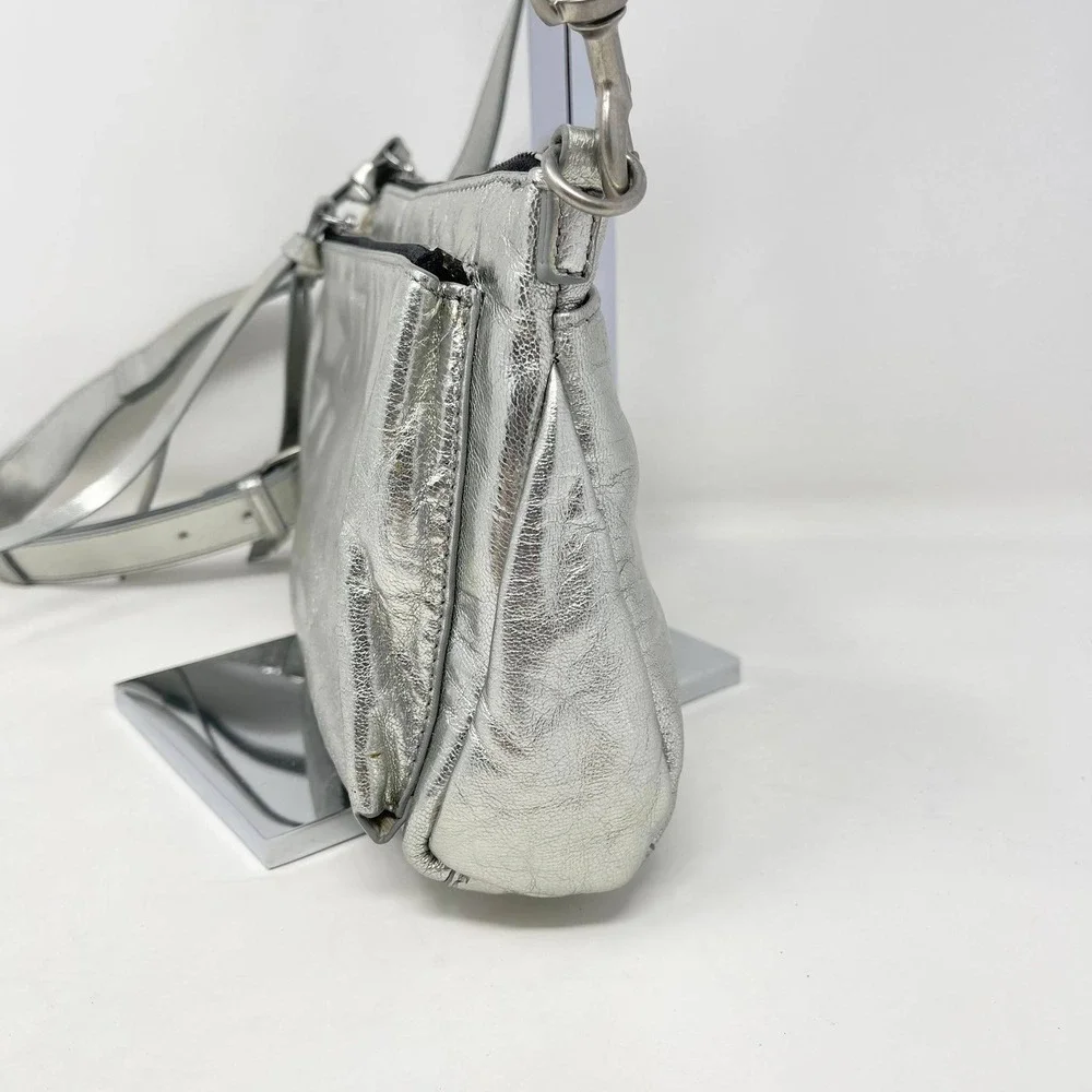 Lucky Brand Koda Crossbody Silver Metallic Topanga Leather Flashy Shiny Party - Picture 6 of 15